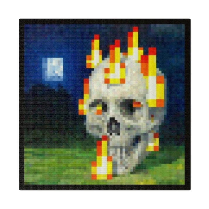 Skull On Fire - Minecraft Kanvas Tablo